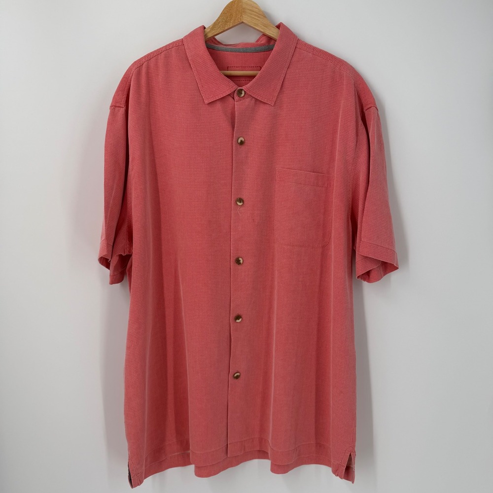 Tommy Bahama 100% Silk Camp Shirt Mens SZ XXL Coral Pink Resort Cruise Beachy